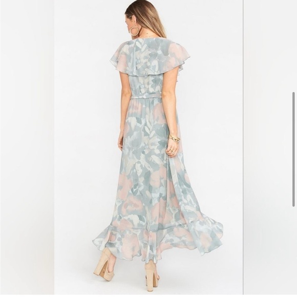 Show Me Your Mumu Jess Ruffle Midi Wrap Ruffle Dress Floral Sage Cocktail Small - Picture 3 of 13